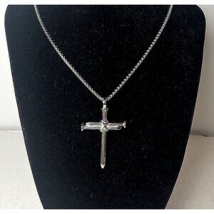 Cross Nail Necklace Silver Tone Plated Alloy Lobster Claw Clasp Box Chain 24 in